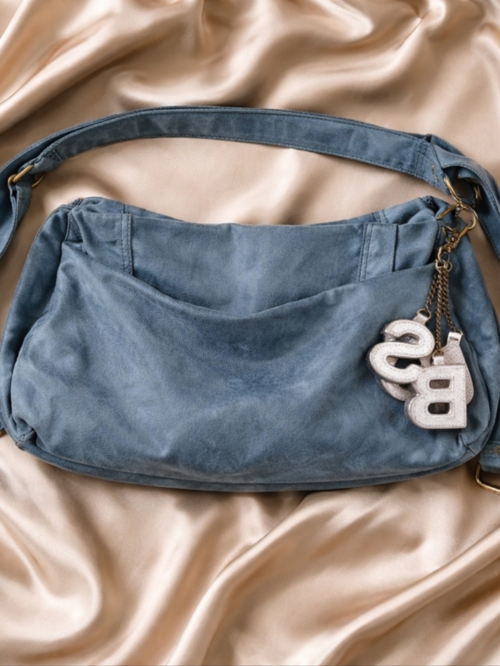 See By Chloé Blue Suede Crossbody Bag with Logo Charm